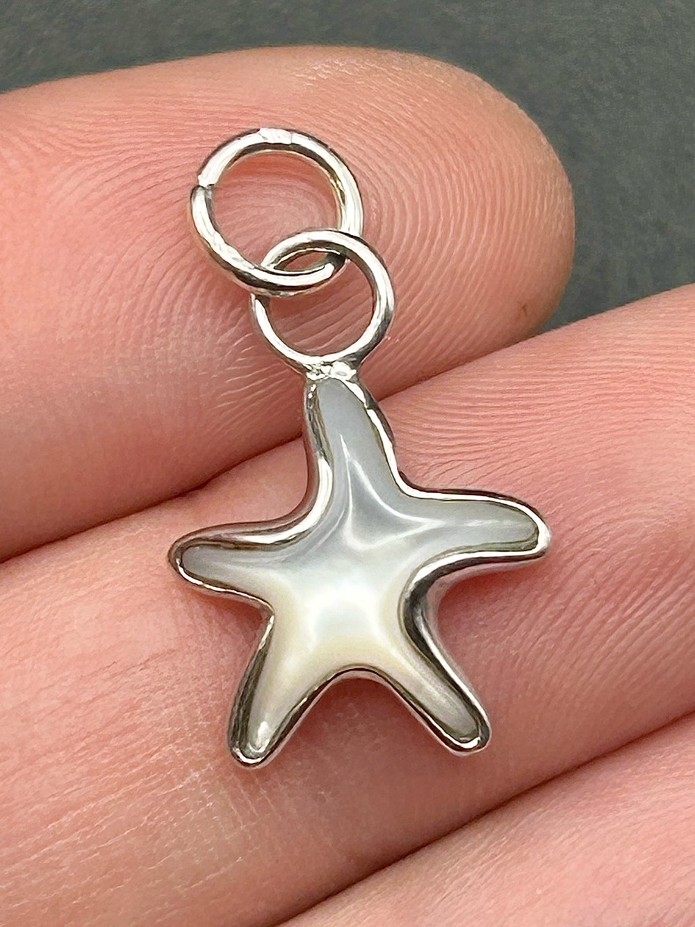 925 Sterling Silver Starfish Charm / Pendant with White Mother of Pearl